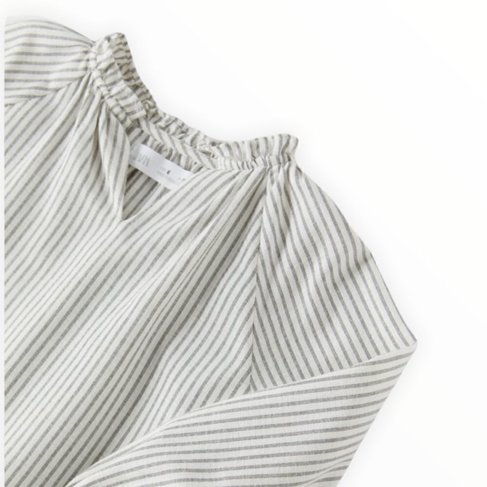 ZARA Kids Ecru Striped Oversized Blouse NWT Size 7 or 9 - Picture 4 of 7